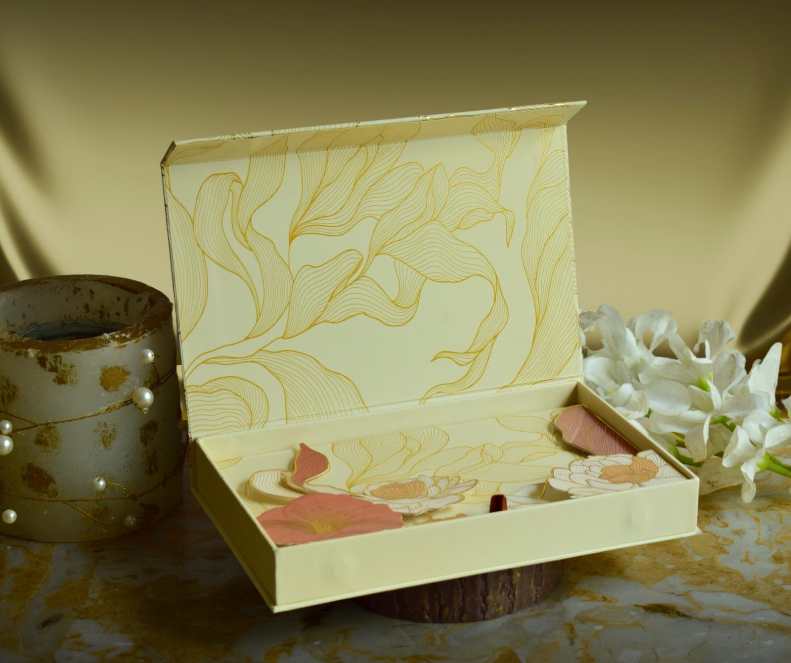 wedding invite card box rigid magnetic closure flap