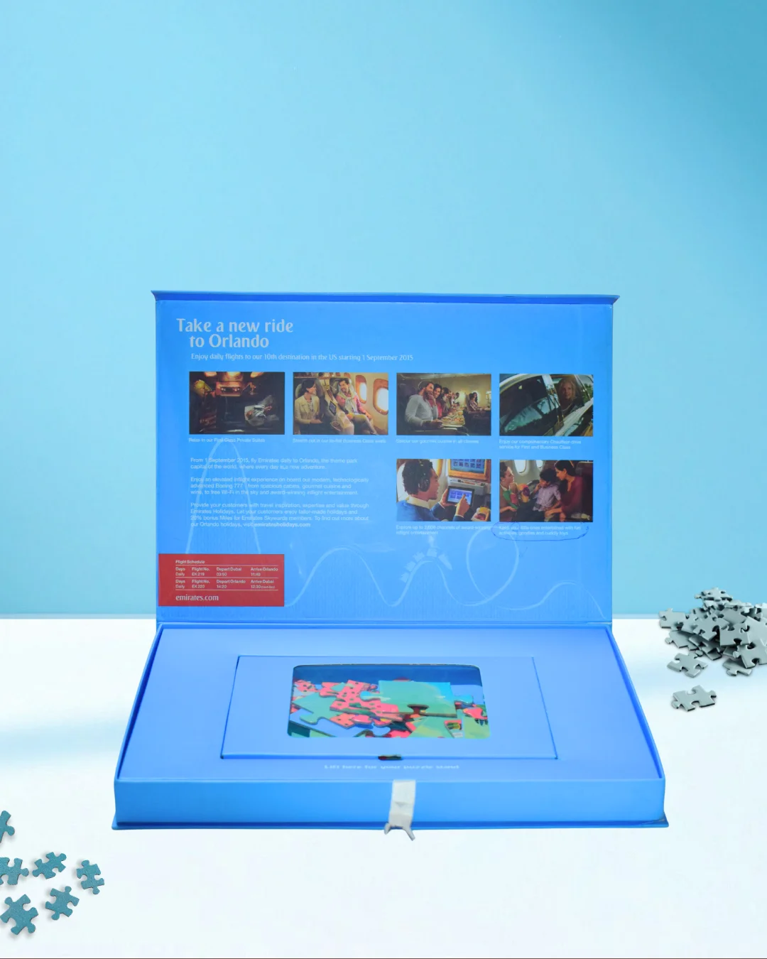 custom puzzle style magnetic rigid box with transparent flap for PR gifting UAE