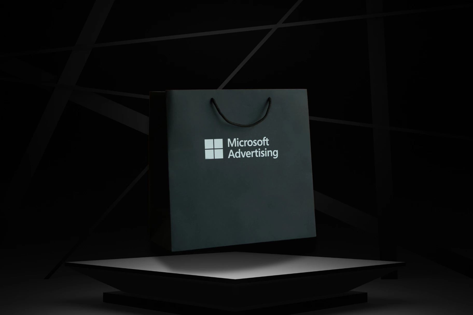 custom black Microsoft branded paper bag with rope handles UAE